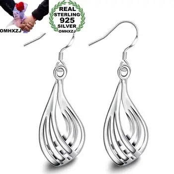 

OMHXZJ Wholesale Personality Fashion OL Woman Girl Party Wedding Hollowed Silver Water Drop 925 Sterling Silver Earrings YE302