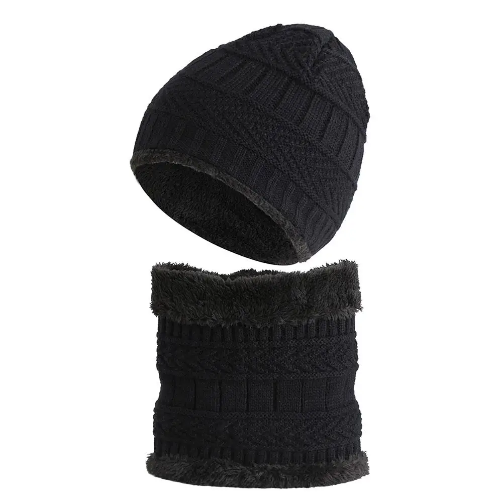 Плотная Шерстяная детская шапка; детская бархатная зимняя теплая шапка; шарф; комплект из двух предметов для мальчиков и девочек; воротник для новорожденных; реквизит для фотосессии - Цвет: Black
