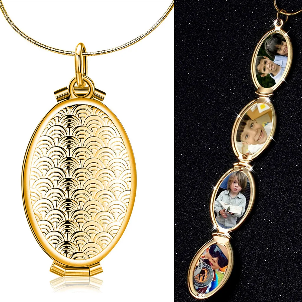 

Expanding Photo Locket Necklace Pendant Choker Angel Wings Gift Jewelry Decoration 4 Slot Photo Frame Necklace Pendant