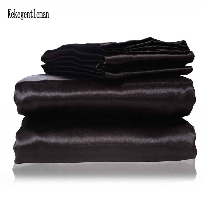 Best Satin Black Silk Bedding Set With Duvet Cover Bed Sheet Pillow Cover Luxury Satin Bedding Bed Linen King Queen Twin Size