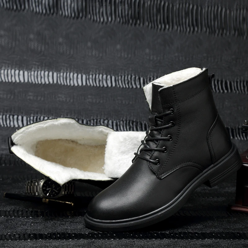 Мужские ботинки; теплая плюшевая зимняя обувь; модные водонепроницаемые ботильоны; нескользящие мужские зимние ботинки; Прямая поставка; большие размеры
