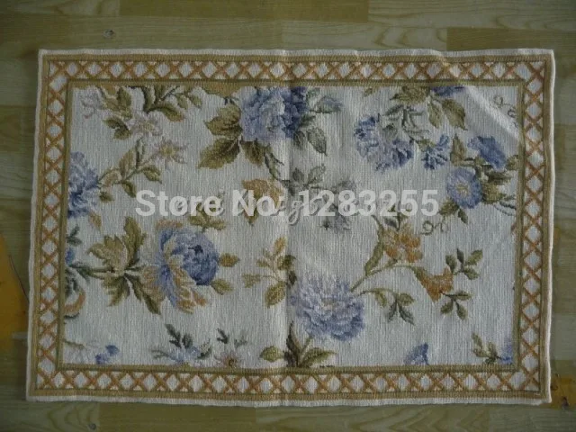 

Handmade Needlepoint Hand-stitched Carpet Knitted Table Decor Cushion Cover Rectangular Wool Rug Carpet