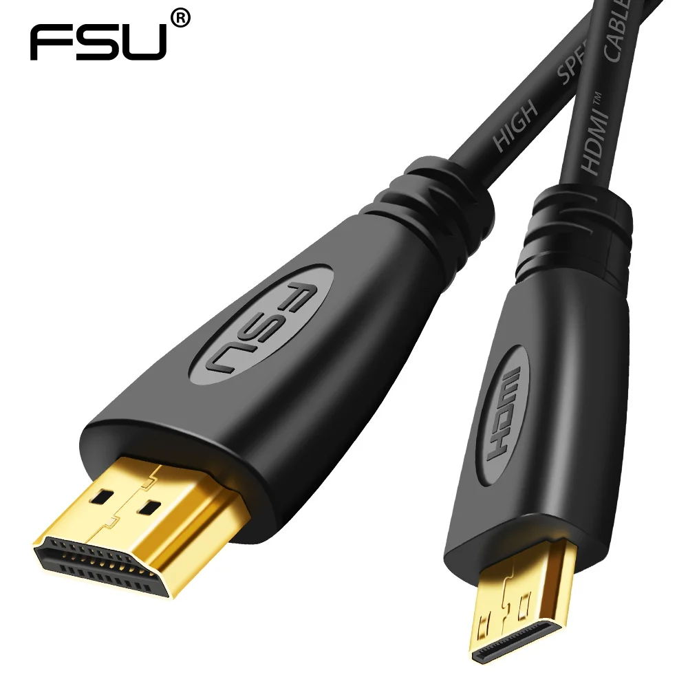 Mini HDMI to HDMI Cable High Speed Adapter with Gold Plated Male-Male 1.4 Version 1080p 3D for HDTV LCD TV Digital Camera Flat