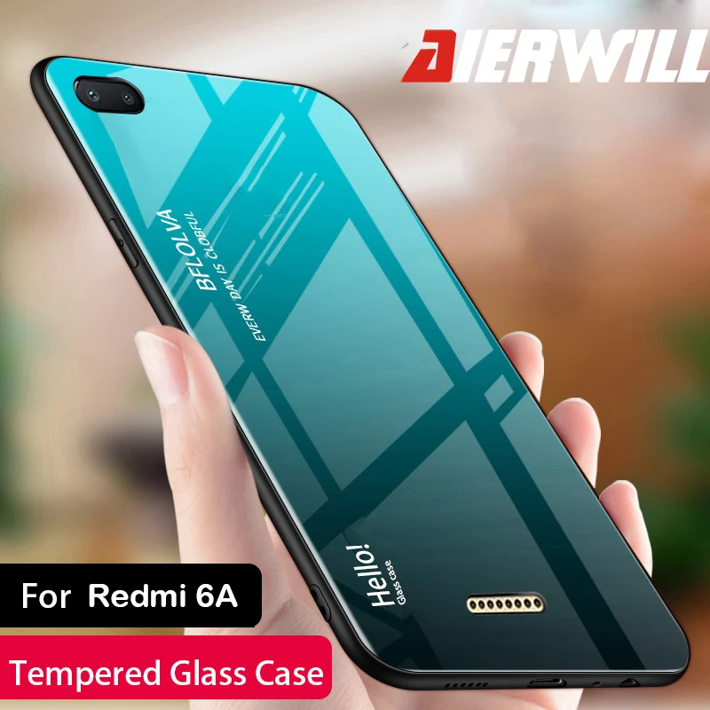 

Luxury Glass Case For Xiaomi Redmi 6A Case 9H Tempered Glass Silicone Cover Frame Hybrid Hard Back Cover On For Redmi 6A Cases