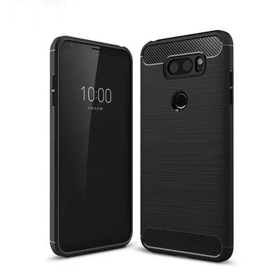 Текстурированный силиконовый чехол из углеродного волокна для LG V30 Plus, мужской деловой стиль для LG V30Plus LGV30Plus, чехол для задней панели сотового телефона чехол s - Цвет: Черный
