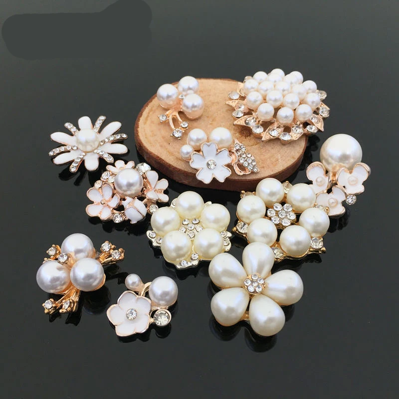 Craft Pearl Crystal Rhinestone Buttons Flower Round Cluster Flatback