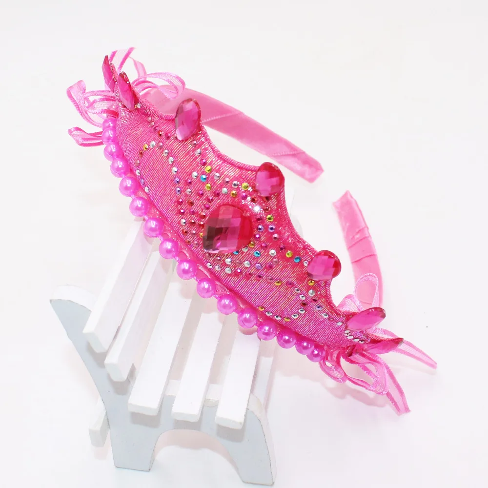 Новая мода милый розовый шелк Стразы Принцесса Дети Девочки Хрустальная лента для волос свадебная корона бант головная повязка аксессуары для волос