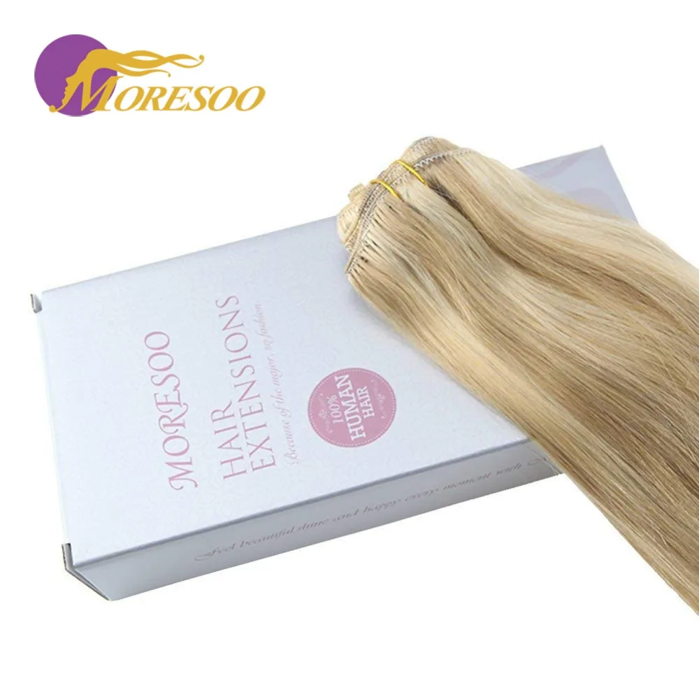 Moresoo Straight Clip In Hair Extensions Human Hair Machine Remy 16-24 Inch 7Pcs 100g Clip Ins Double Weft  Brazilian Hair