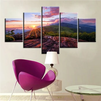

5 Pcs Sunset-over-the-rocky-mountain Unframed Painting Canvas Prints Wall Art Pictures For Living Room Decoration