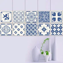 Vintage azul y azulejos de porcelana blanca PVC impermeable autoadhesivo papel pintado muebles cocina baño DIY azulejos pared adhesivo