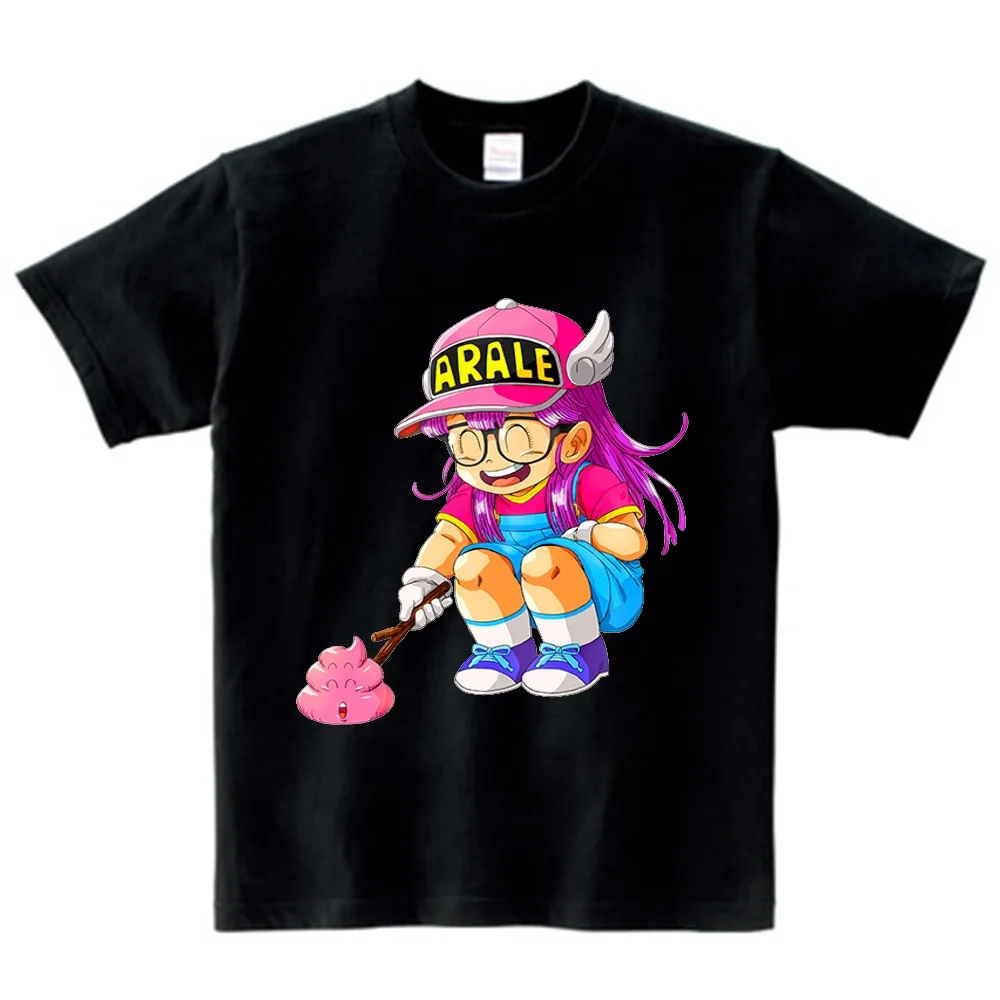 Детская футболка с принтом аниме «Драконий шар Z Arale» топы с короткими рукавами для мальчиков и девочек, футболка детская летняя Милая забавная футболка NN