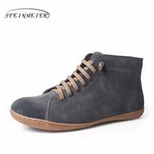 Men Winter Snow Boots Genuine leather Ankle Spring flat Shoes Man Short Brown Boots With Fur 2019 for men lace up boots