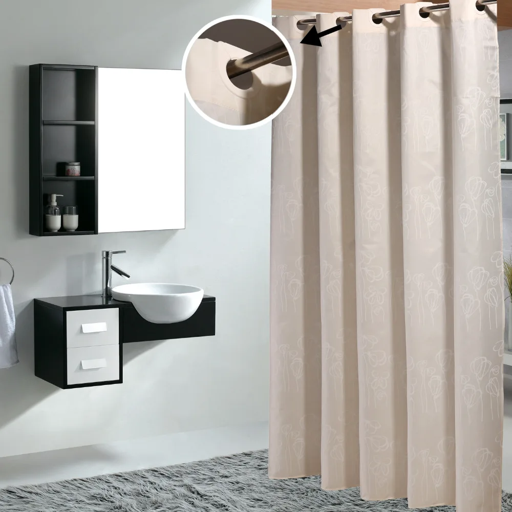 Skup Jasny beż i biały wzór z kwiatowym nadrukiem, odporne na pleśń i wodoodporna tkanina poliestrowa makrocykliczna zasłona prysznicowa 5