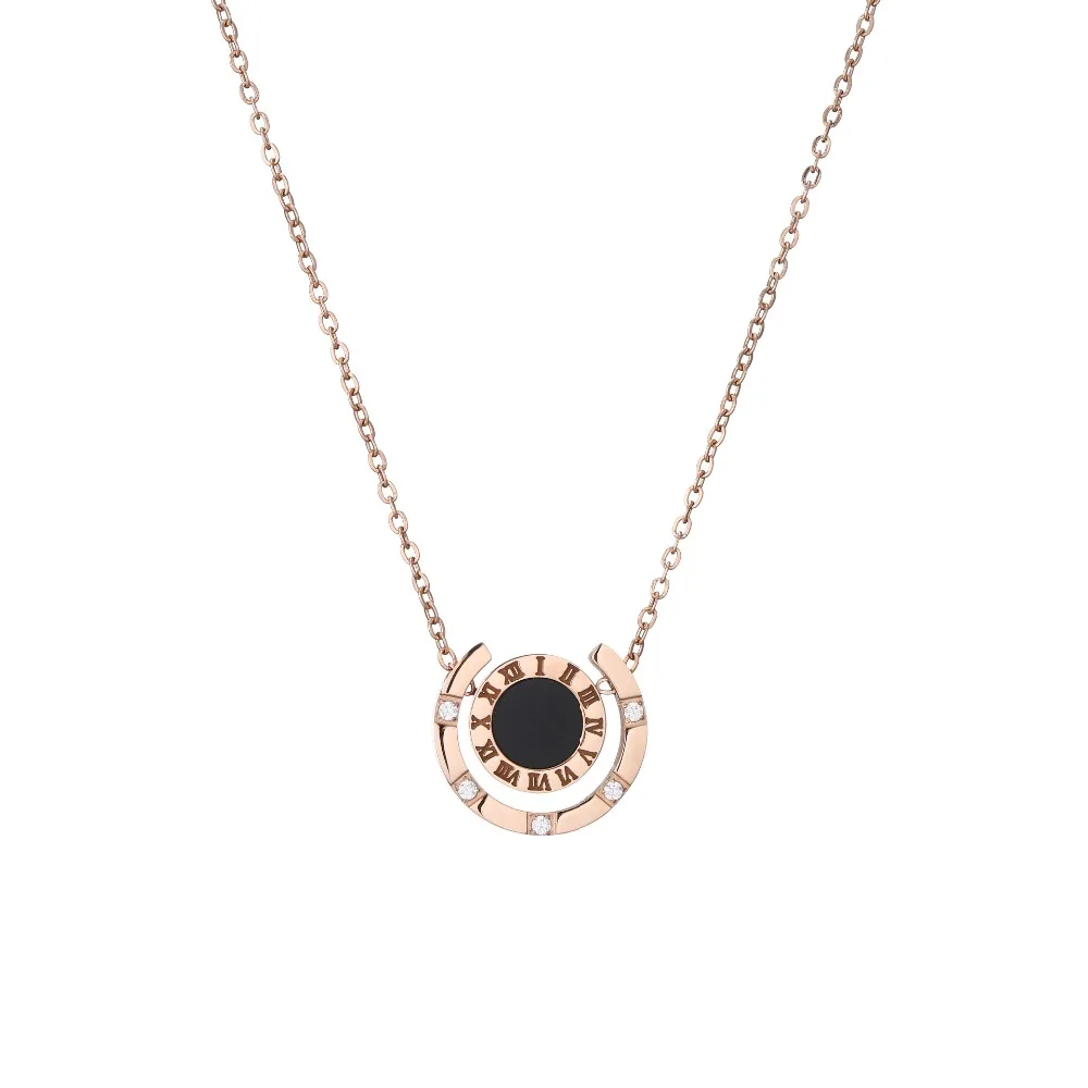 

MIARA.L fashionable titanium steel style elegant temperament rose gold set with black shell Roman necklace