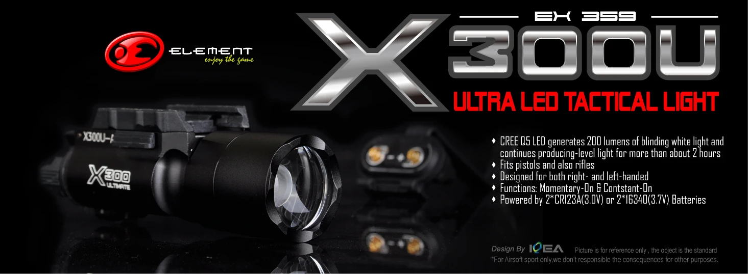 Lúmen com Trilho Elemento Airsoft Surefir Ultra Arma Lanterna Pistola Softair X300u Fashlight 370 Picatinny Preto X300 2 Cheap Luzes de armas