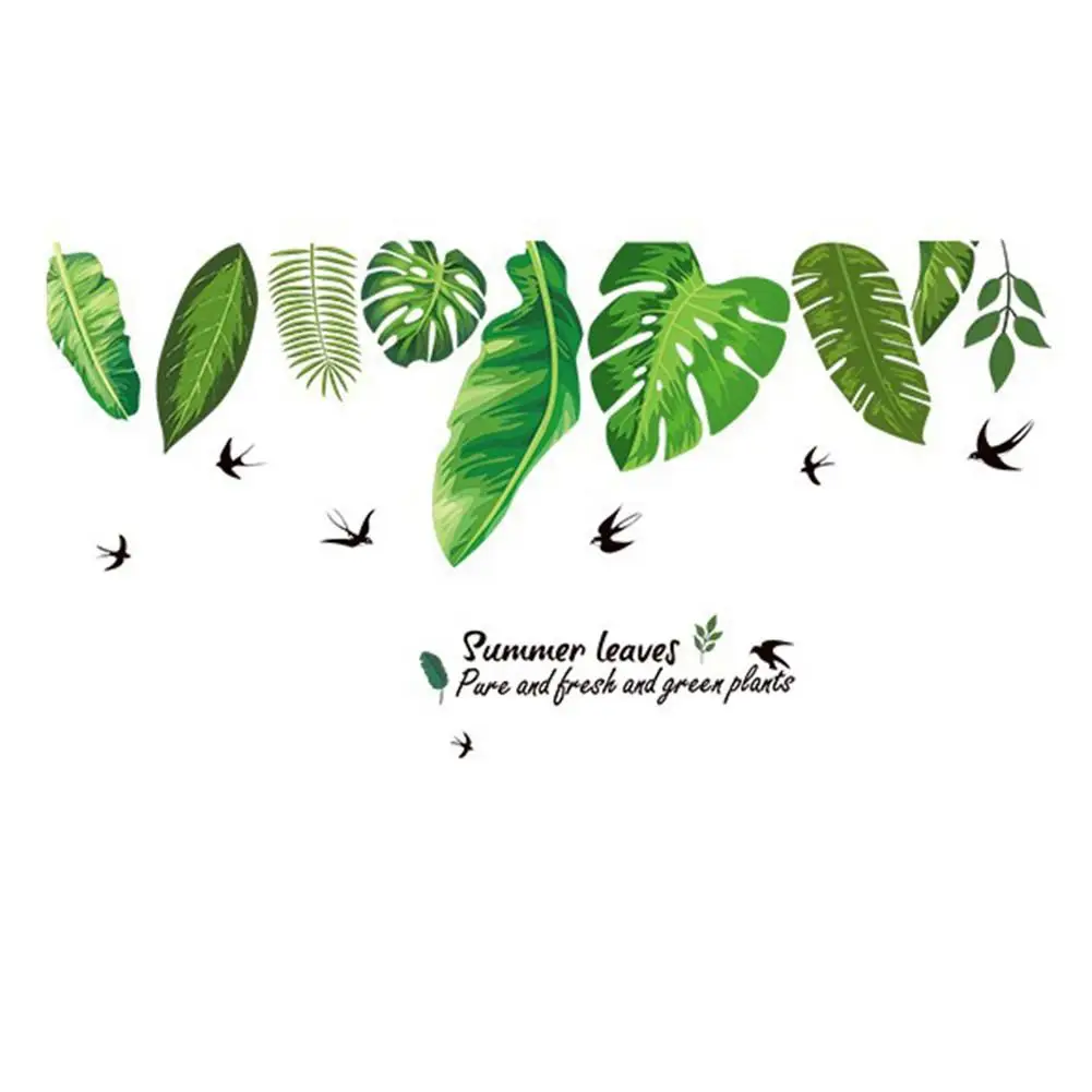 Home Tropical Jungle Green Leaves Wall Sticker Decoration Living Room Restaurant Seaside Plant Swallow Art Wall Mural Decal