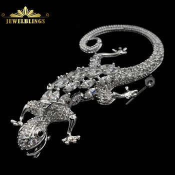 

Vintage Micro Pave Clear CZ Black Eyes Open Mouth Curled Tail Lizard Brooches Statement Pins Unisex Suit Coat Salamander Jewelry