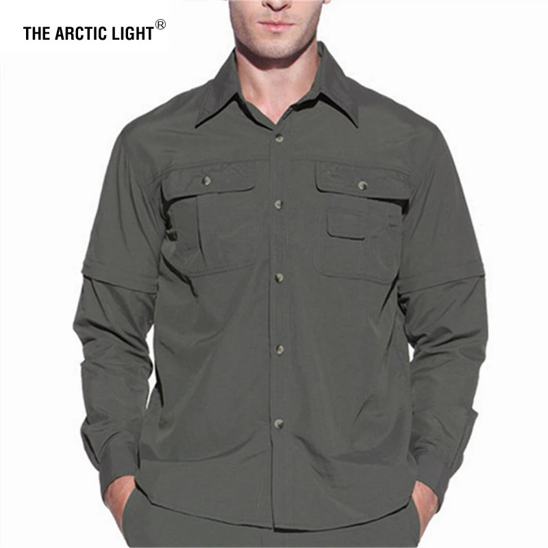 THE ARCTIC LIGHT Men Summer Quick Dry Hiking Shirt Removable Army Fishing&Hunting Breathable Rock Climbing Male Outdoor Shirts