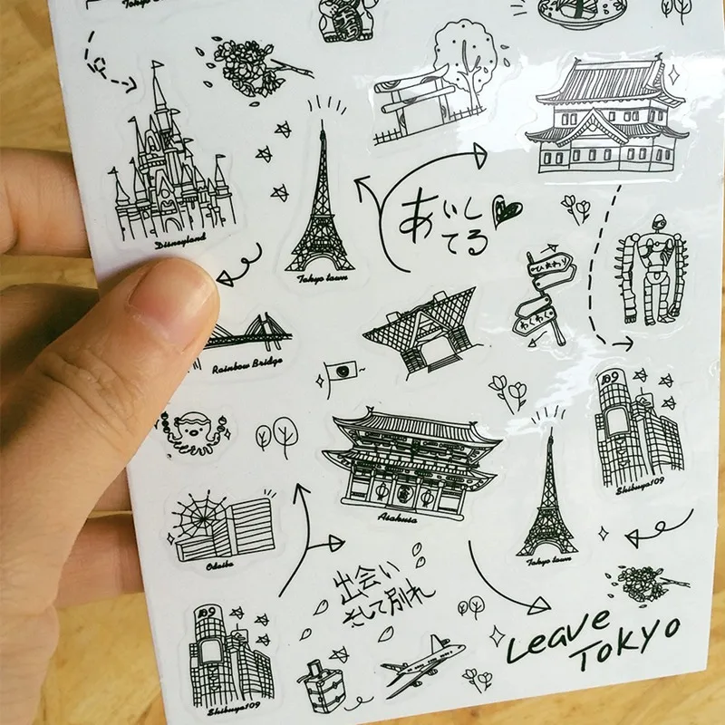 

6 Sheets Waterproof Diy Notebook Diary Stickers Set World Building Car Stickers Kids Gift Stickers For Children Laptop Stickers