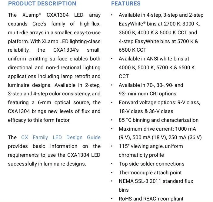 CREE XLamp CXA1304 Светодиодная лампа 3,7-10,9 Вт COB white5000k нейтральный white4000k теплый белый 3000K излучатель светильник