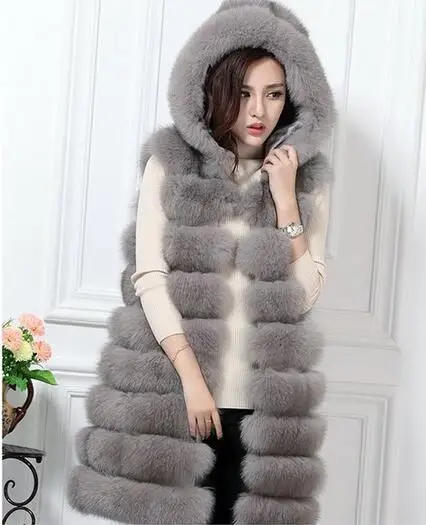 PanDaDa Womens Fox Faux Fur Fluffy Vest Hooded Sleeveless Jacket 