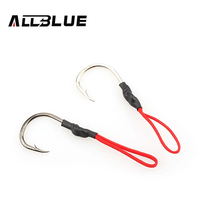 10 قطع allblue المقاوم للصدأ ملعقة الصيد هوك مع pe خط القفز حجم المالحة الرقصة مساعدة شص الصيد البحري 1/0-4/0