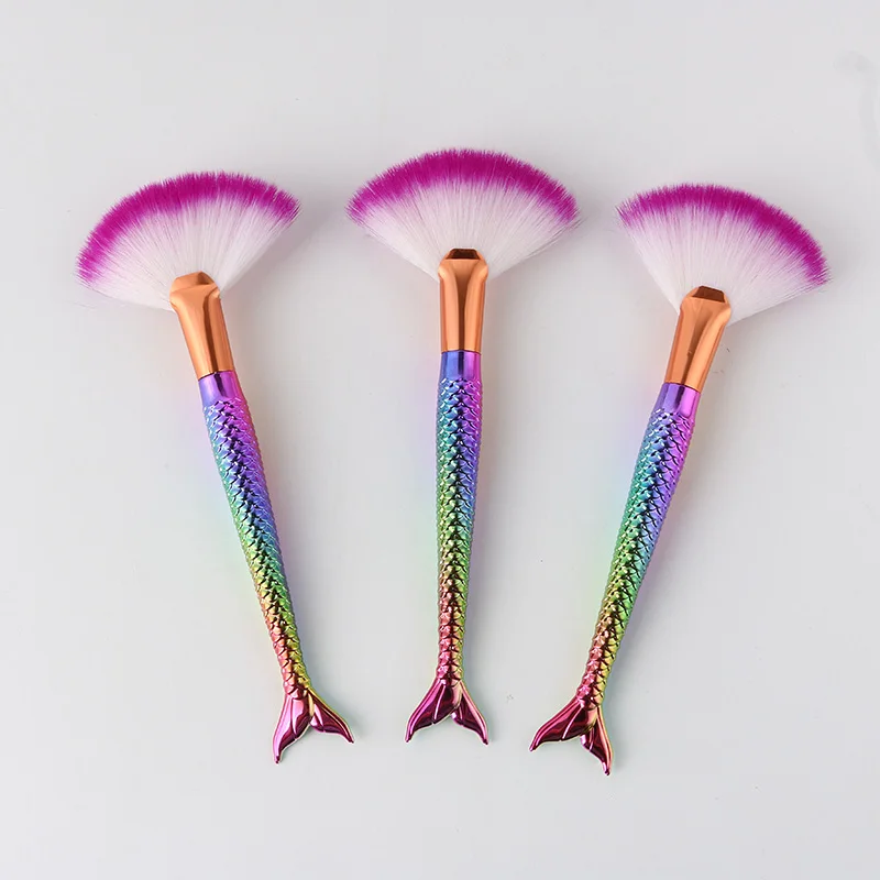 

MECOLOR Fish Tail Makeup Brushes Colorful powder Make Up Fan Brush Cosmetic Tools women face Mermaid beauty tools