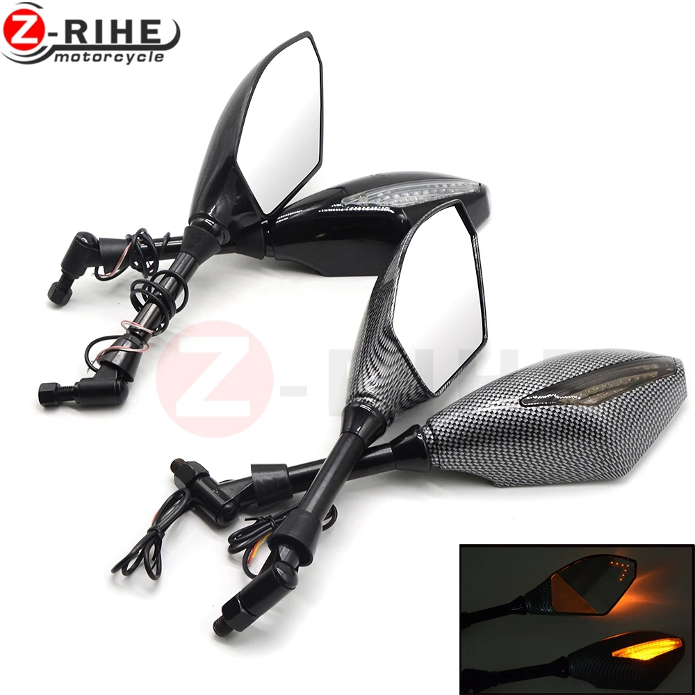 Carbon Fiber 8mm 10mm Motorcycle LED Turn Signal Light Rearview Mirrors for Bajaj Pulsar 200 NS 200NS mt09 mt07 R3