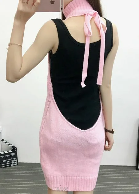 

Virgin Killer Sweater Backless Sweater Women Long Turtleneck Vest Open Back Pullover Knitted Sweater Women Sweater Cosplay
