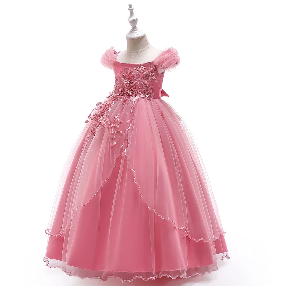 

Girls Long Layered Dress Princess Party Wedding Evening White Dresses Embroidered Elegant Costumes Kids Frocks Accordion Dresses