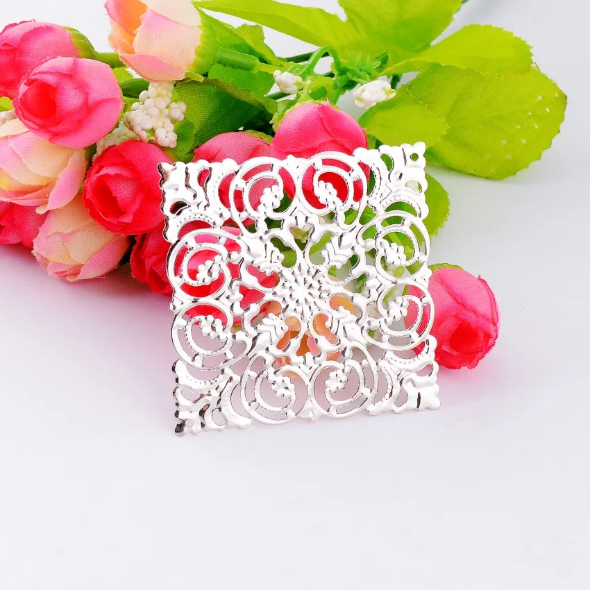 

Free shipping 4Pcs Silver Tone Or Bronze Tone Filigree Square Wraps Connectors Decoration DIY Findings Connectors 51x51mm F0403