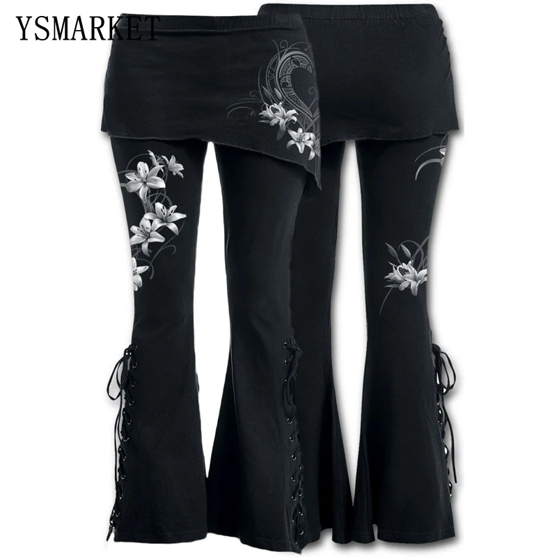 Женские леггинсы со шнуровкой в готическом стиле|bell bottom leggings|skirt pantsbell bottoms |