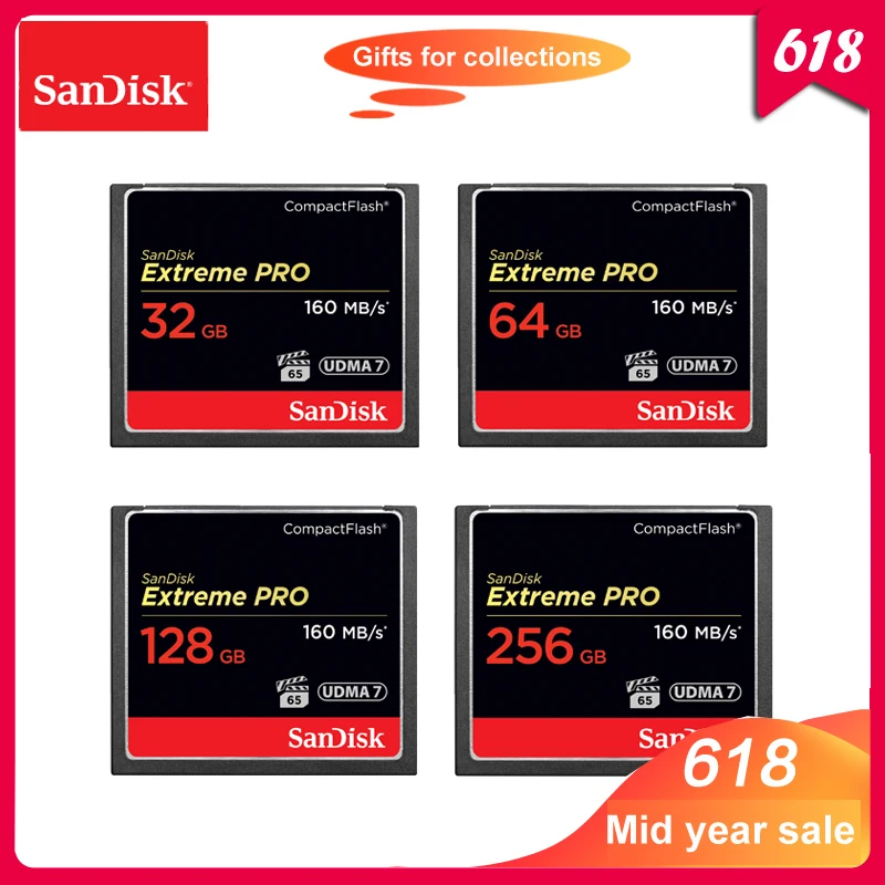 

100% Sandisk Extreme Pro CF Card 64GB 32GB 128GB 256GB Compactflash Memory card Up to 160MB/s Read for rich 4K and Full HD video
