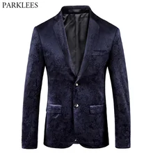 Черный бархатный блейзер с принтом пейсли и розой, Мужской приталенный однобортный пиджак, мужской деловой пиджак для свадьбы, вечеринки, спортивные пиджаки для выпускного