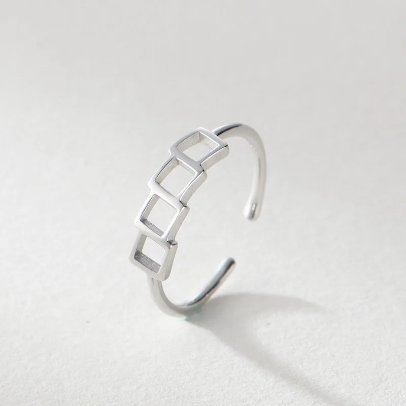 square silver ring woman 100% S925 silver Jewelry Vintage Adjustable rings for women gift simple geometric ring free size