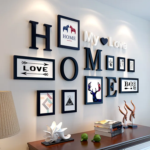 Europe Style 9 Pcs Set Black White Vintage Photo Frame Wall Family Europe Style 9 Pcs Set Black White Vintage Photo Frame Wall Family Wooden Picture