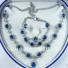 2 шт. благородный синий Ювелирные изделия из кристаллов Цепочки и ожерелья Браслет Серьги ring8