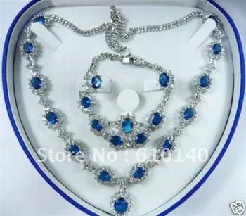 

2PCS Noblest blue Crystal Jewelry Necklace Bracelet Earrings Ring8#