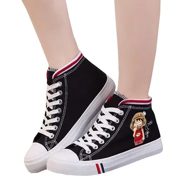

One Piece Luffy Funny Printing Illustration High Heel Double-layer Canvas Sneakers College Personalise Trendy Gym Shoe A19516