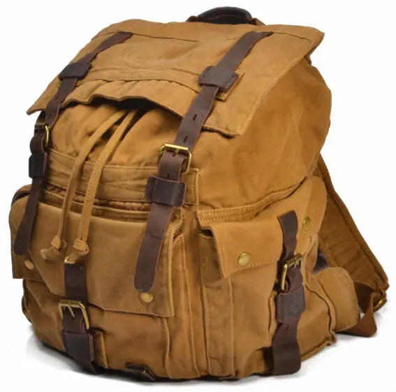 

Vintage Leather Military Canvas travel Backpacks Men &Women School Backpacks men Travel bag big Canvas Backpack Large bag