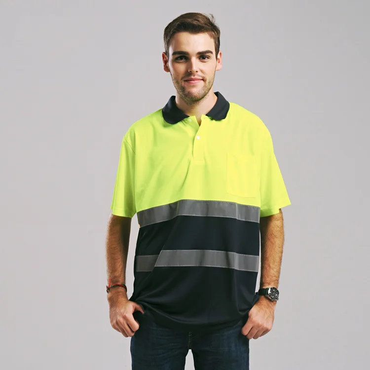 Tons de Manga Camisa com Listras Refletivas de Segurança Dois Curta Camisa Reflexivo Workwear Construção oi Vis 8 Dois Tons de Manga Curta Camisa Com
