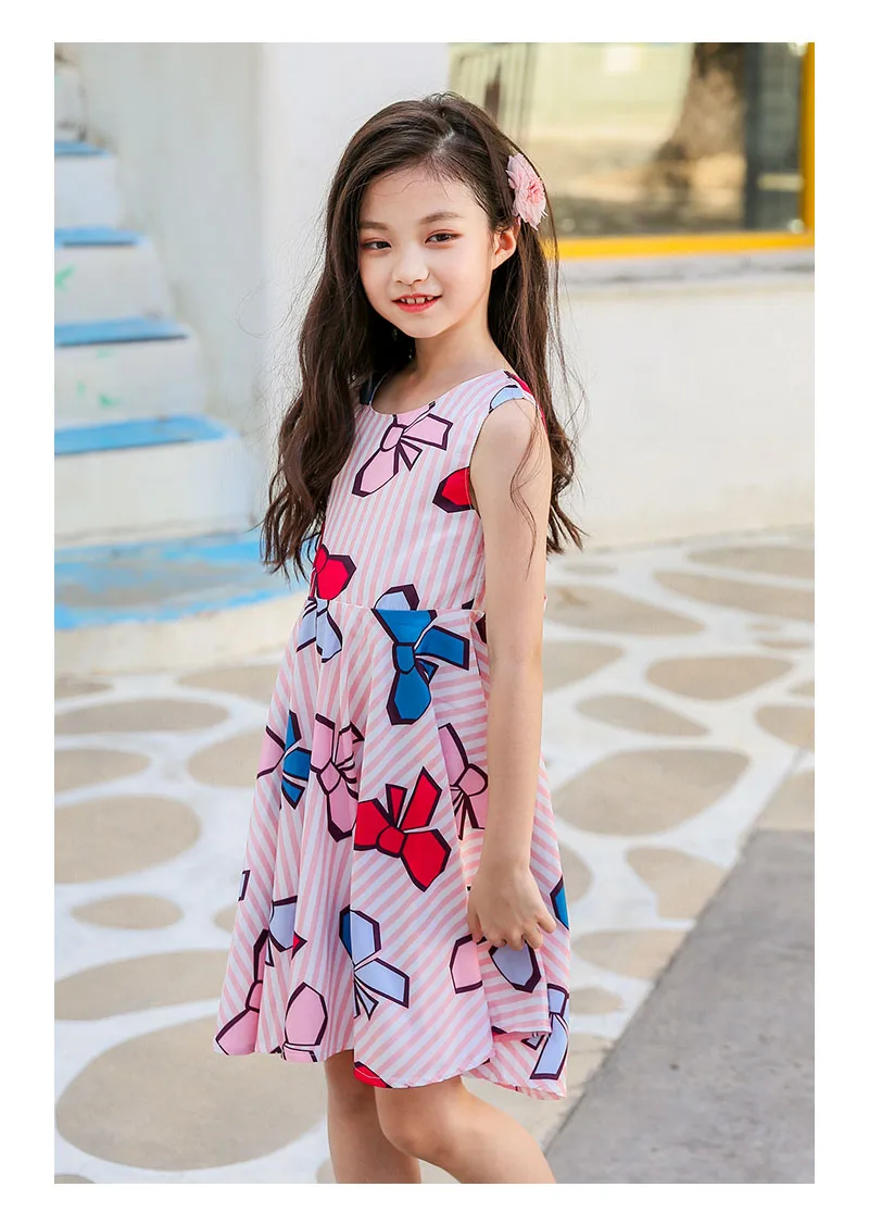 baby girl summer dress 2018 with bow pink blue print teenage children dresses girls 6 sleeveless kids party dresses for girls 4 5 6 7 8 9 10 11 12 13 14 15 years big little baby girl summer dress 2018 princess dress children (3)