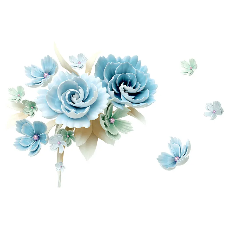 Large 3D DIY Blue Flower Wall Sticker Modern Stickers Wall Decoration for Living Room Removable Mural Wallpaper Art Home Decals