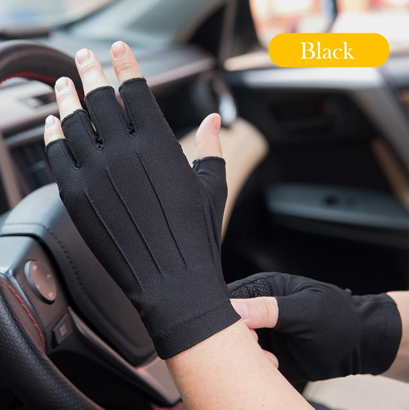 

Summer Anti-UV Gloves Men Thin Sweat Absorption Breathable Non-Slip Auto Car Drive Outdoor Hand Protector Half Finger Gloves