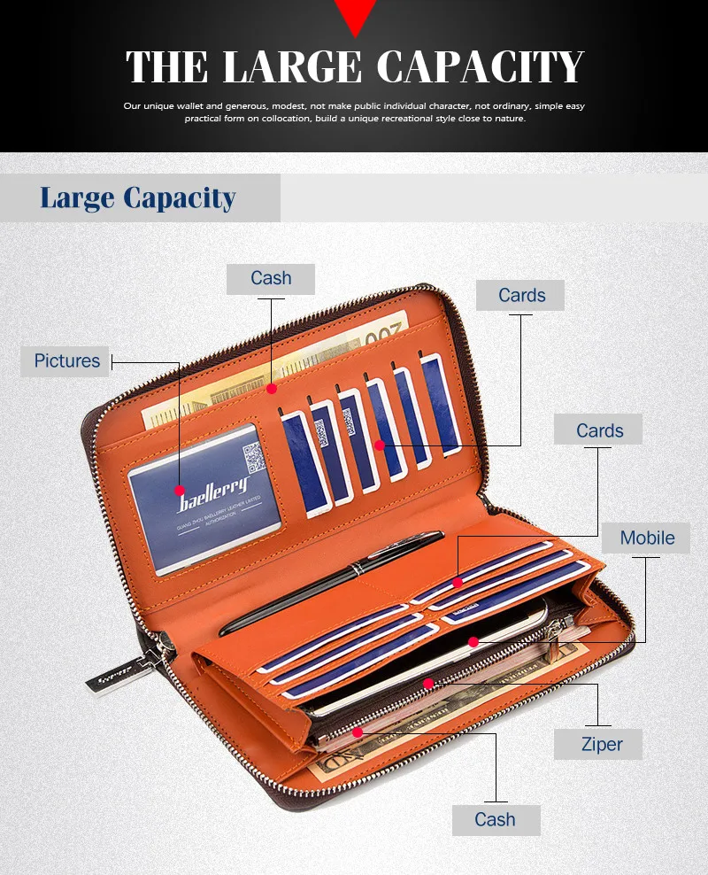 Мужской кошелек, кредитный держатель для карт, мужской большой длинный кошелек, из искусственной кожи, для денег, наличных, клатч, на молнии, карман, Maschio Portafoglio, повседневная сумка