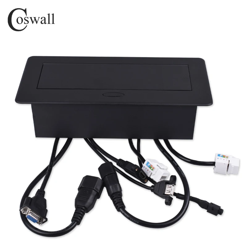 COSWALL cuerpo de Metal POP lento escondidos. 2 enchufe Universal de salida Dual CAT6 RJ45 Port + H