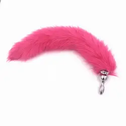 Розово-красный Лисий собачий хвост анальный штекер сексуальные игрушки металлические поддельные меховые Анальная пробка штекер для