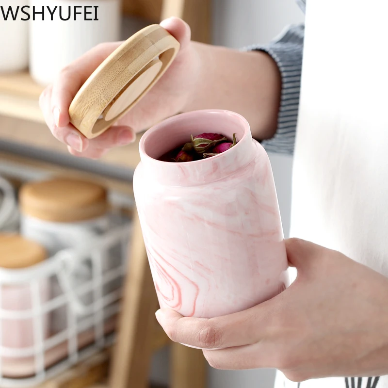 Простой керамический герметичный банок с крышками контейнеры для чая конфеты печенье контейнер для еды резервуары для хранения банки с крышкой украшения дома WSHYUFEI