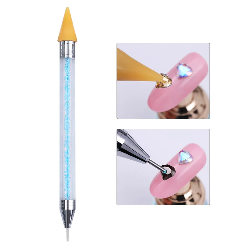 Двухконцевые точечные ручки гвоздики со стразами, восковой карандаш, инструмент для дизайна ногтей, кристальная ручка, 1 шт