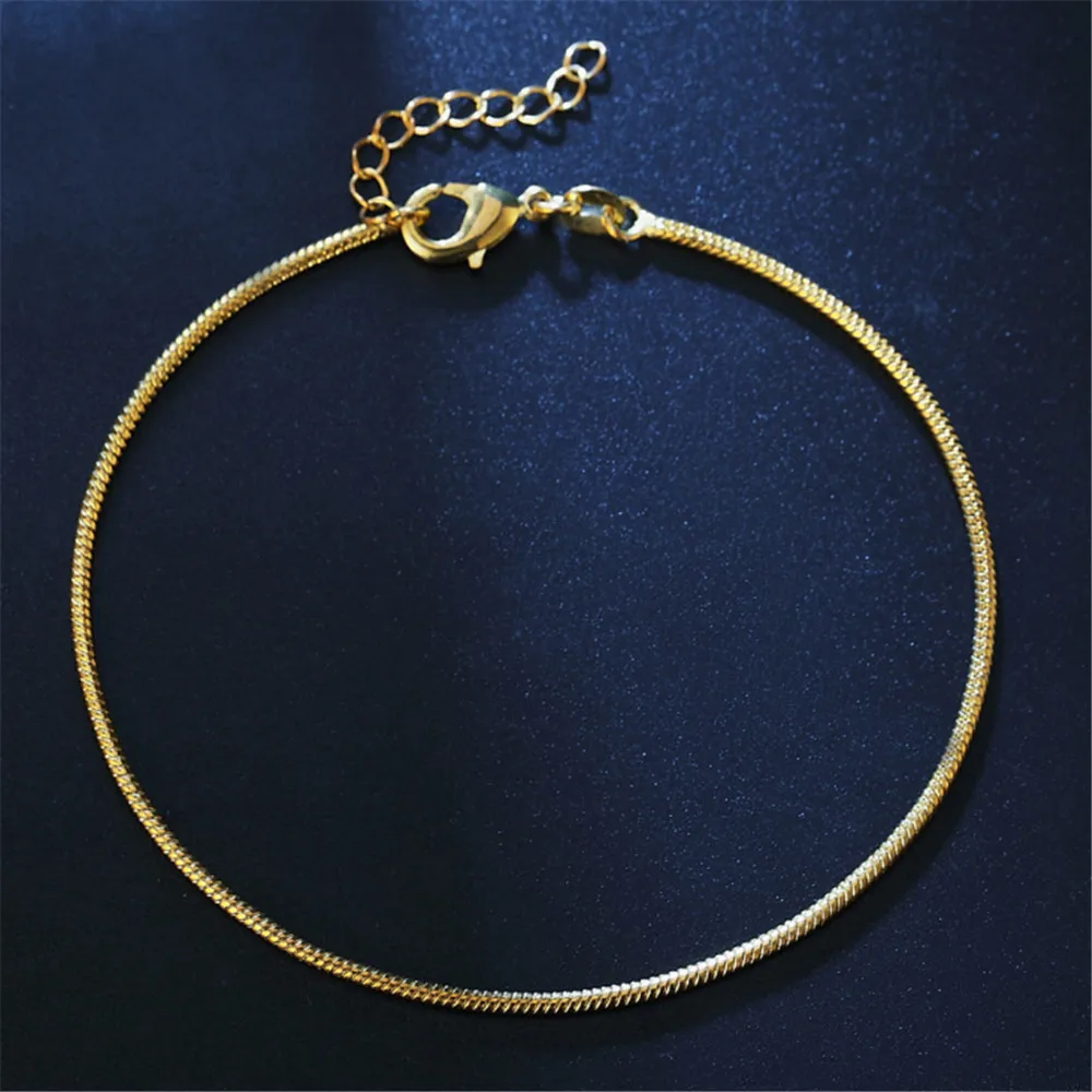 

ECODAY 2mm Snake Chain Ankle Bracelet Gold Color Anklets For Women Leg Bracelet Foot Bracelet Jewelry Tobillera
